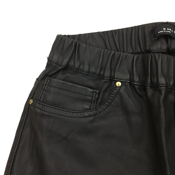 NWOT ZARA Black Faux Leather Pull On Zipper Ankle Slim Fit Skinny Pants - Picture 5 of 12